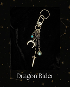 Charmlet for Kindle or e-reader, A silver-toned dragon rider keychain featuring a crescent moon, sword, and gemstone charms, Kindle Accessory, Kobo, Kindle, One More Chapter
