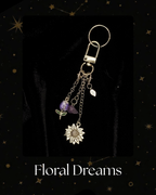 Charmlet, for Kindle, Kobo, e-reader, A floral-themed keychain charm with silver-toned metal hardware, featuring a daisy flower, purple gemstone beads, and a small green leaf charm, Kindle Accessory, Kindle, Kobo, One More Chapter