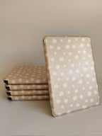 One More Chapter Premium Kindle Case in Petals & Prologues – single closed folio leaning against stack, blush pink with white floral print, front view