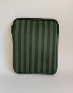 One More Chapter E-reader Sleeve in Midnight Library – single padded sleeve back view showing deep forest green tonal stripe with dark zip closure