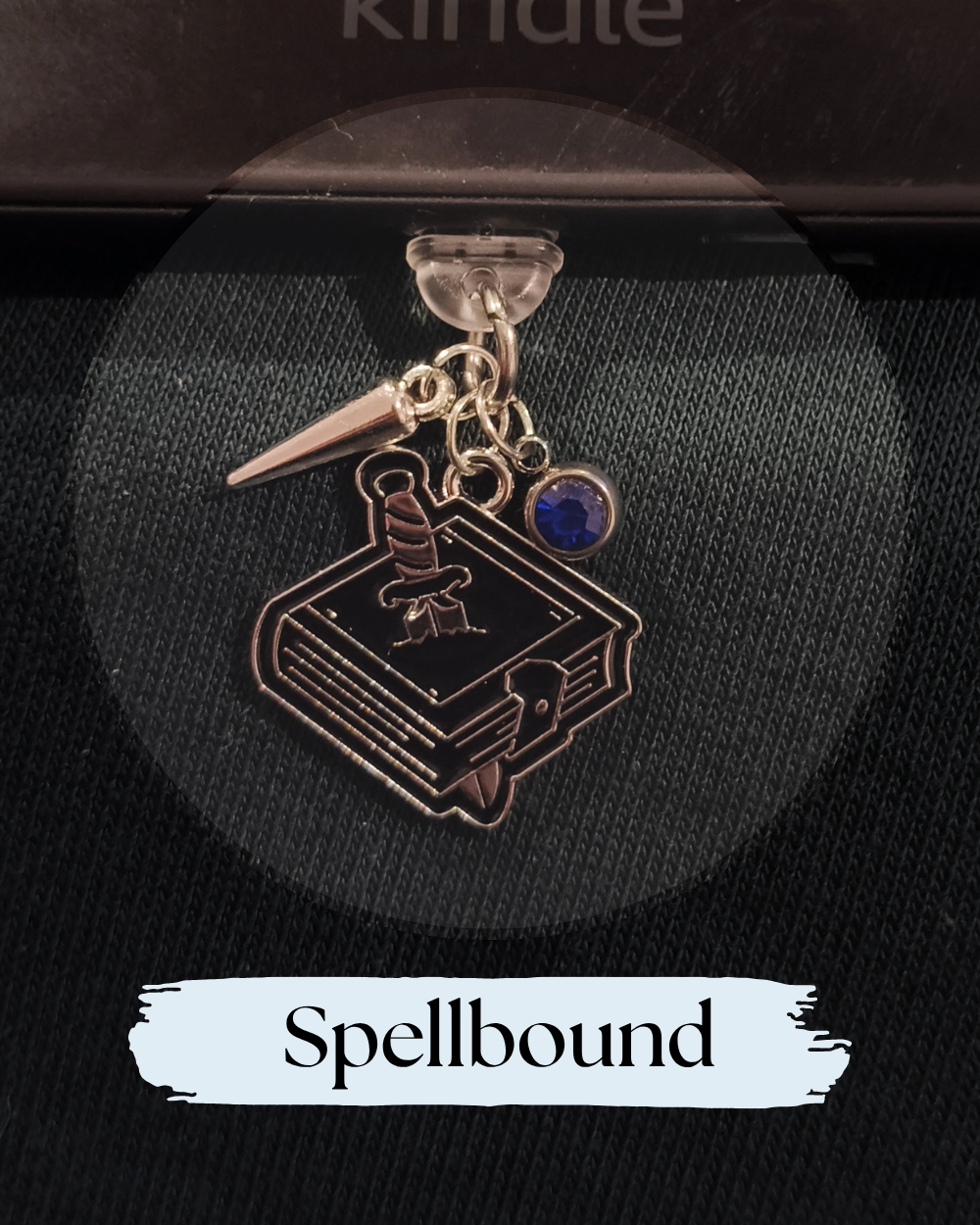 Dust plug for Kindle, e-reader, spellbook with a dagger and a small blue gem, for Kindle, Kindle Accessory, Kobo, One More Chapter